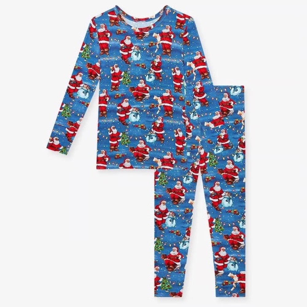 NWT Posh Peanut Santa Claus Pajamas 2T Bamboo Pajama Set Blue